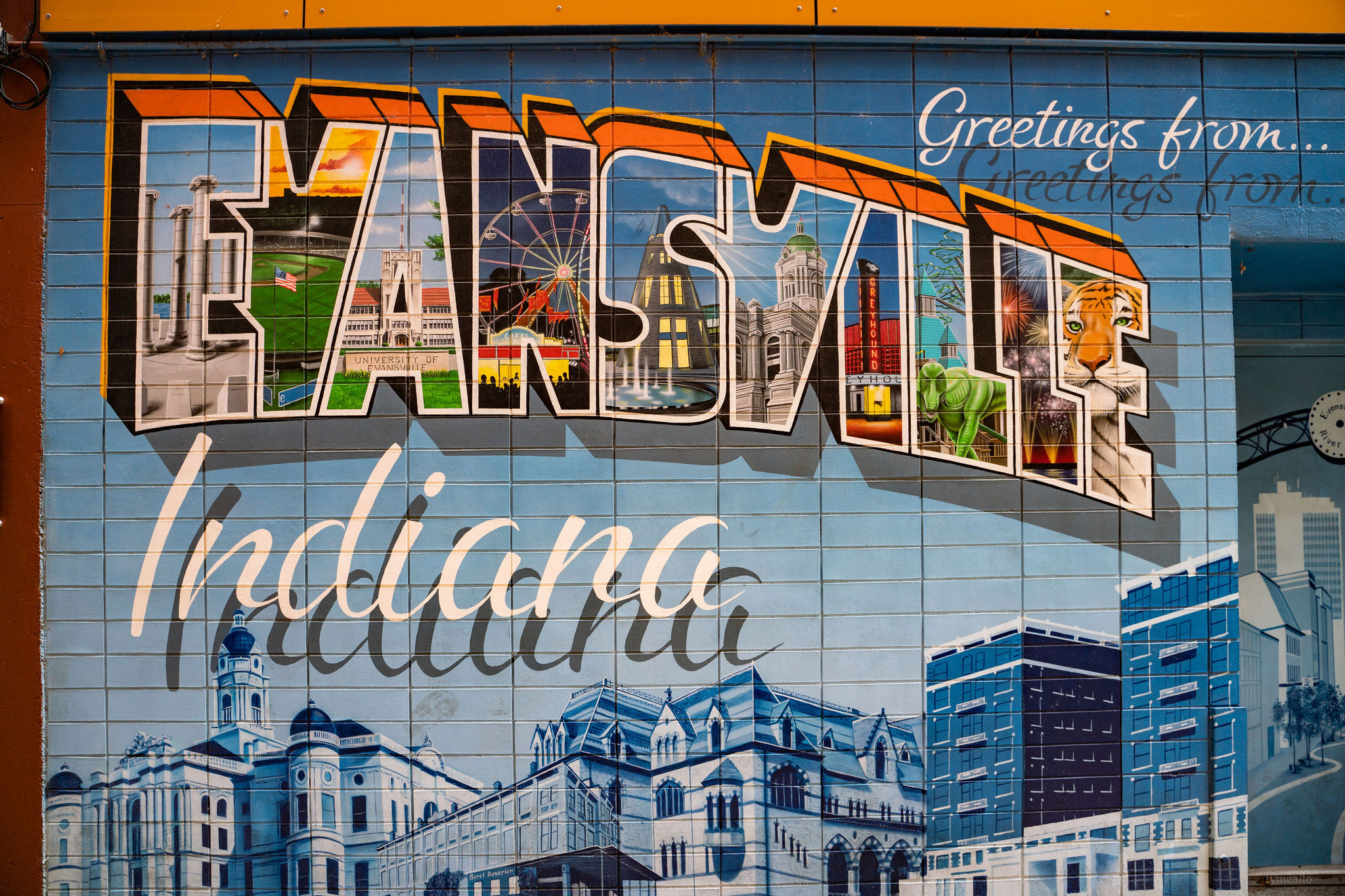Greetings from Evansville mural in downtown